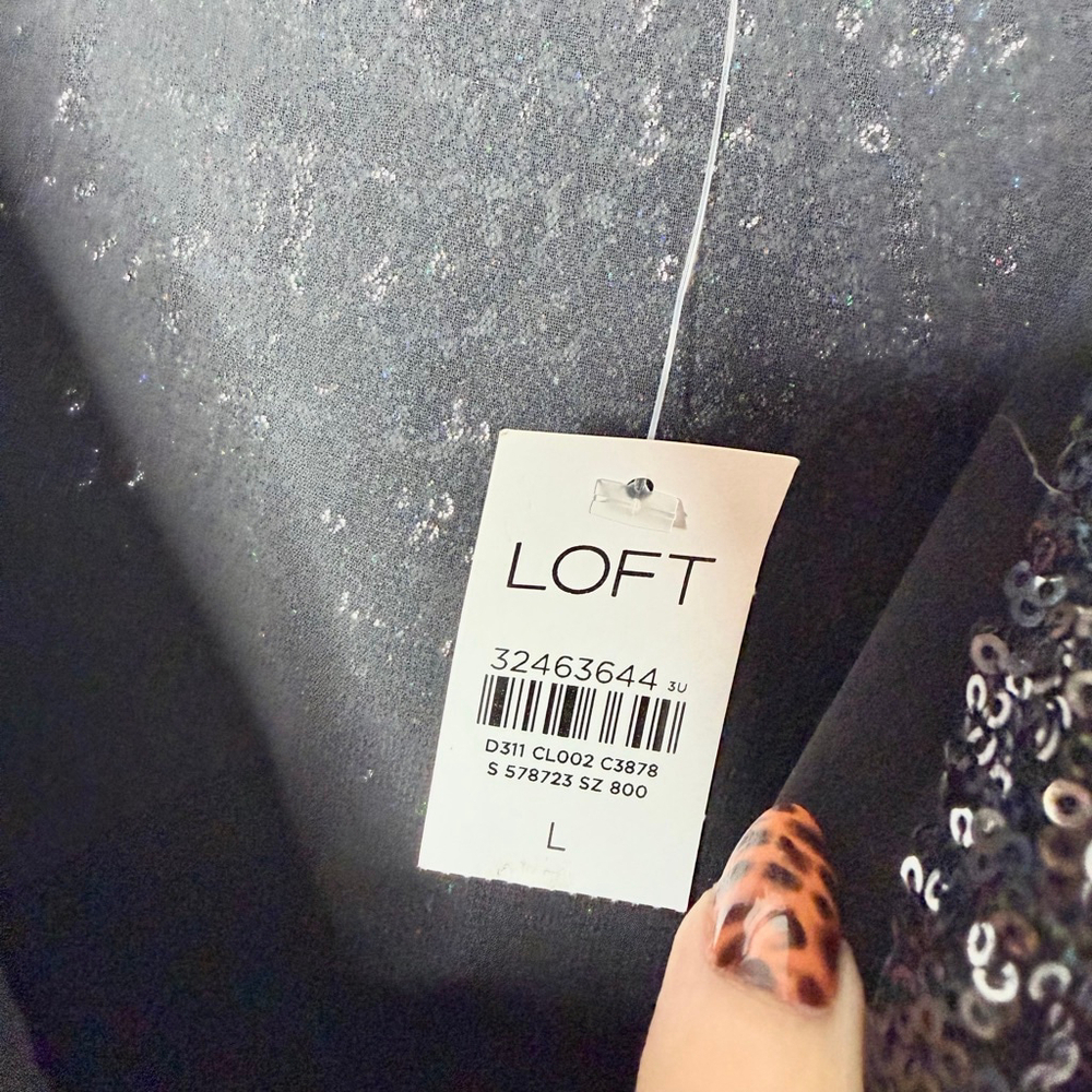 NEW with tags Women's LOFT Black Sequin V-Neck Tank Top Size L - Picture 4 of 5